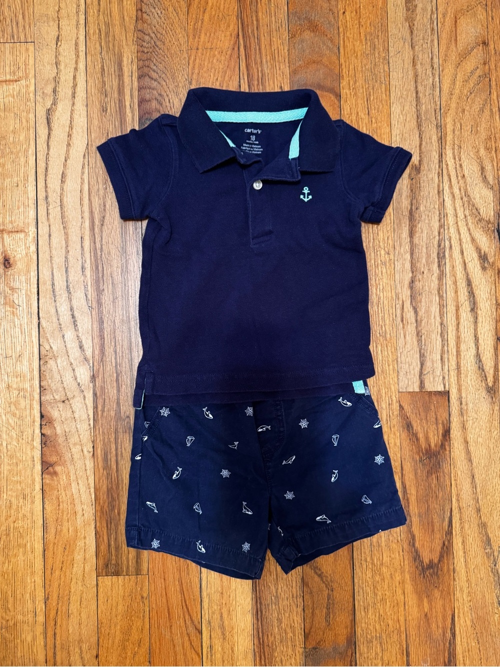 Carter's Navy Polo and Nautical Print Shorts Set